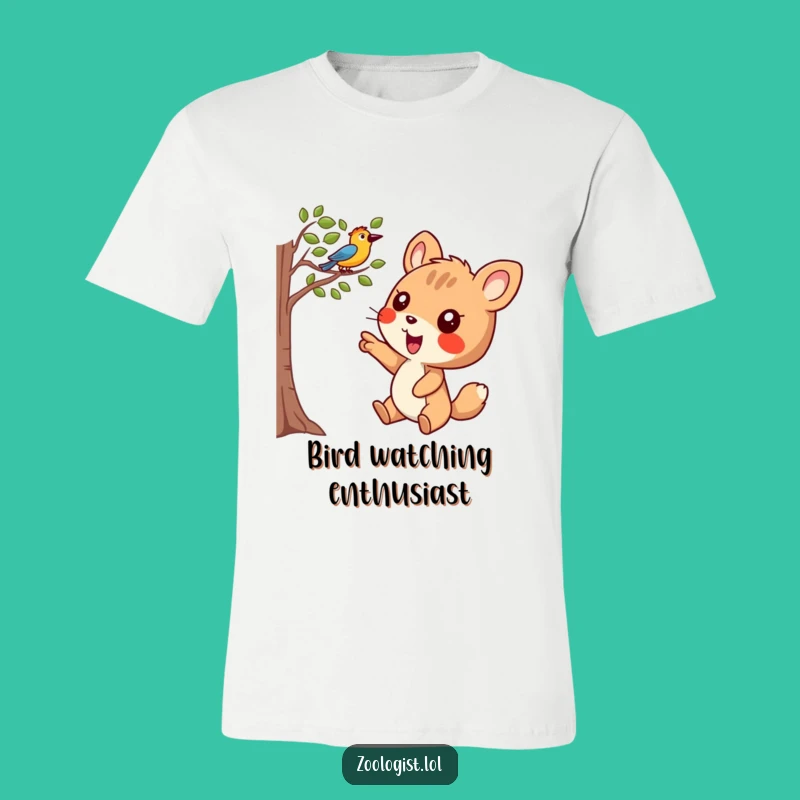 Funny Excited Observer T-Shirt - Joyful Animal Points at Bird, Great Nature Lover Gift