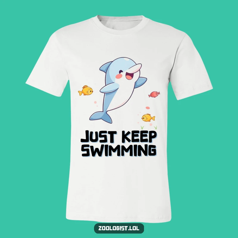 Funny Dolphin T-Shirt - Joyful Leaping Dolphin Observing Fish, Hilarious Gift