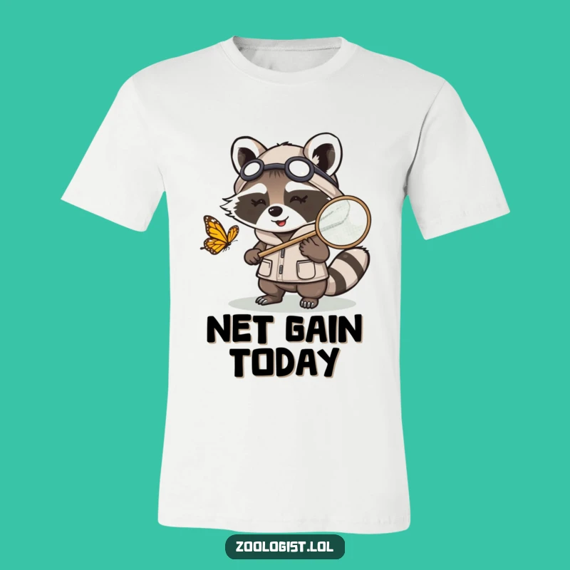 Funny Kawaii Raccoon Zoologist T-Shirt: Mischievous Butterfly Net Tee