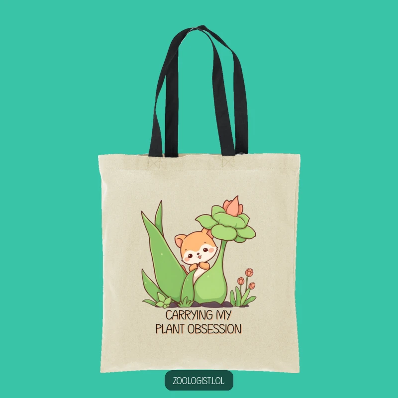 Funny Cute Animal Poking Plant Tote Bag - Whimsical Gift for Shoppers