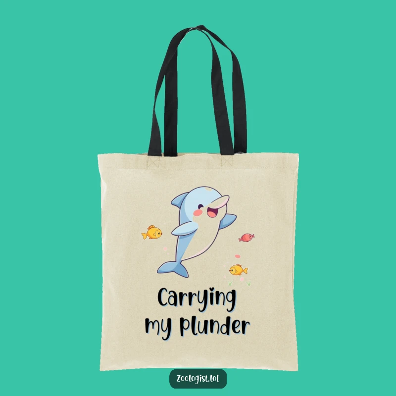 Funny Dolphin Tote Bag - Excited Leaping Dolphin, Grocery Bag, Gift