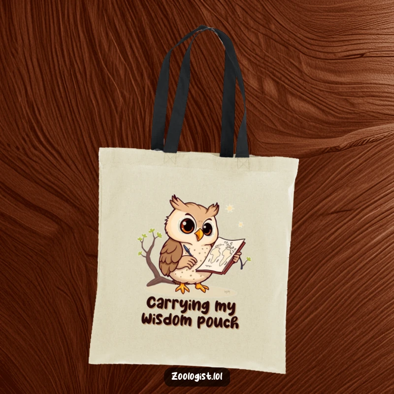 Funny owl tote bag, a cute owl drawing a savanna map, showcasing artistic talent and a love for adventure, perfect for everyday use.