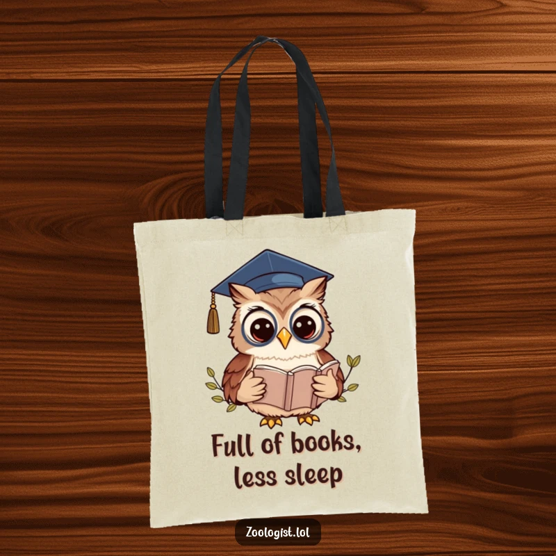 Funny Kawaii Owl Zoologist Tote Bag: A graduate owl reads a book, perfect for funny and smart carrying needs.