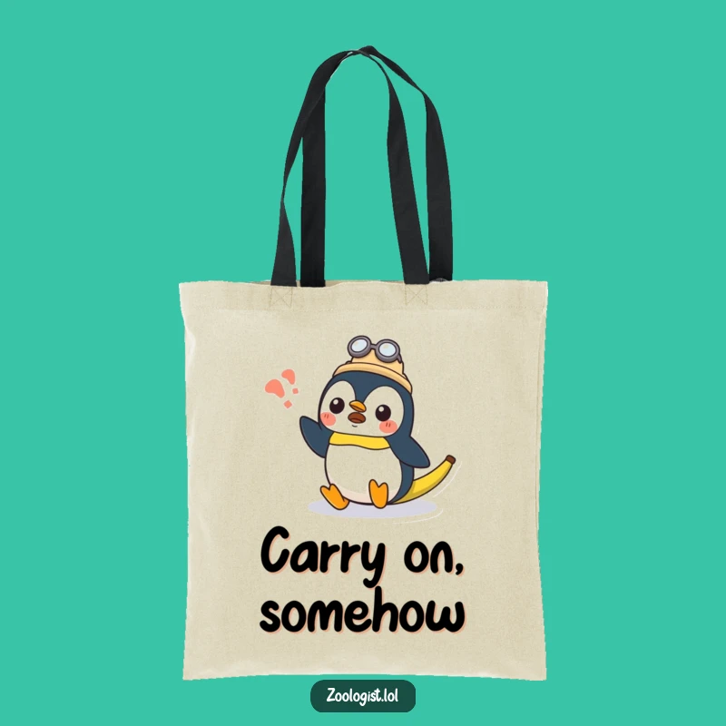 Funny Kawaii Penguin Zoologist Tote Bag: Surprised Penguin, Banana Print, Practical Gift