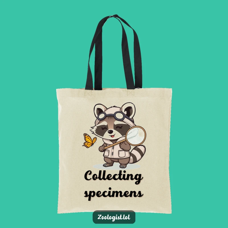 Funny Kawaii Raccoon Zoologist Tote Bag: Cute Butterfly Net Carry-All