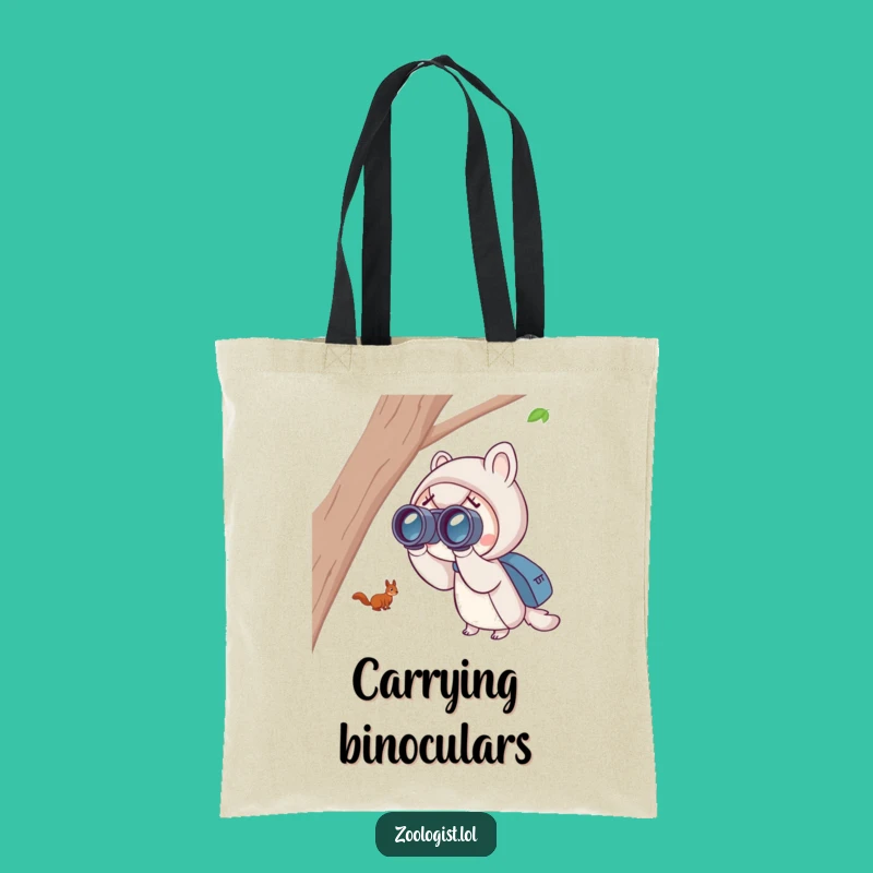 Funny Squirrel Spotting Tote Bag: Binocular View, Practical Gift for Trekkers