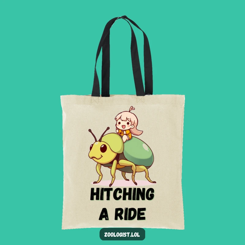 Funny Beetle Rider Tote Bag: Joyful Character's Giant Insect Carry-all
